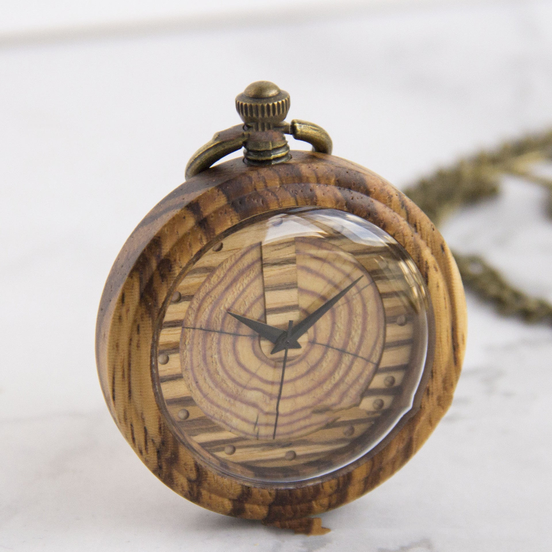 Zebra Wood Retro Back Cover Pocket Watch Commemorative Gift