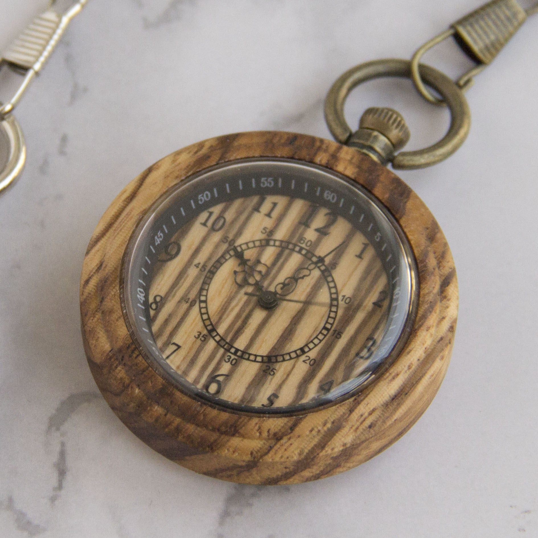 Zebra Wood Retro Back Cover Pocket Watch Commemorative Gift