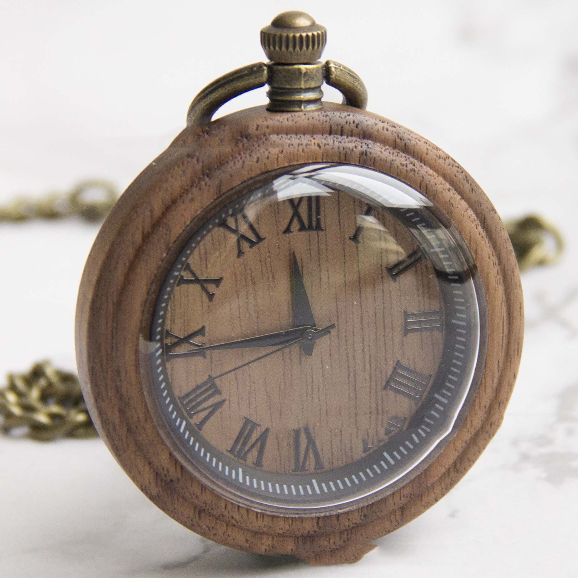 Zebra Wood Retro Back Cover Pocket Watch Commemorative Gift