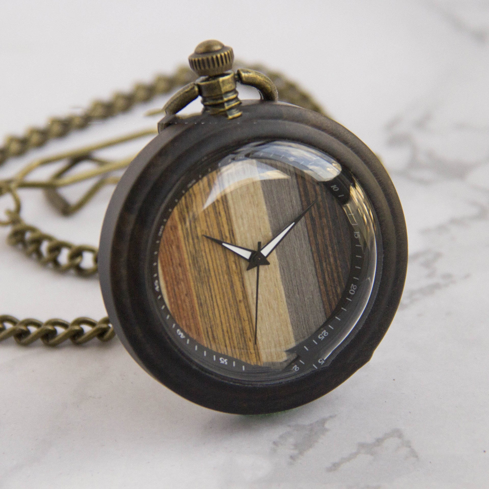 Zebra Wood Retro Back Cover Pocket Watch Commemorative Gift