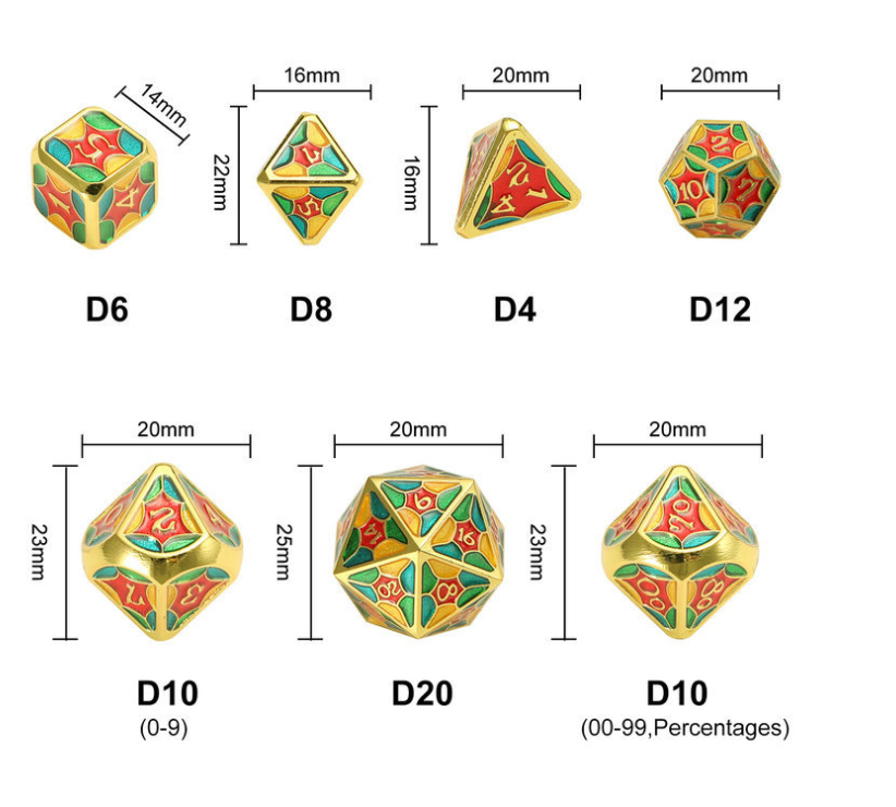 7pcs Set Of Metal Multi-sided Dice Enamel Plating